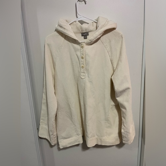 JJILL Corduroy 1/4 Button Hoodie‎ Pullover Women Sz M - Picture 1 of 6